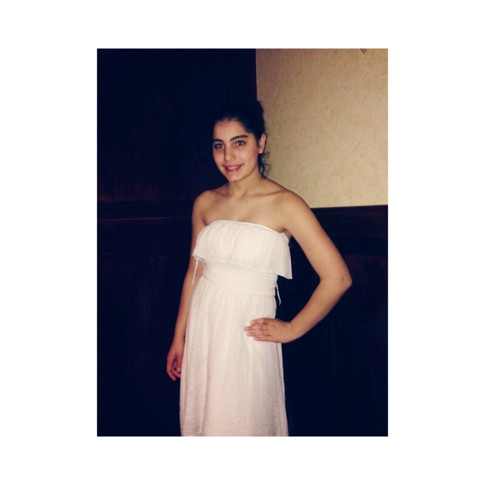 IZ Bree White Strapless Hi-Low Dress.